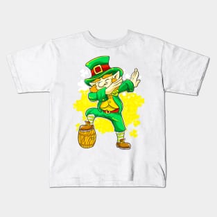 Dabbing Leprechaun Irish Beer Keg St Patricks Day Kids T-Shirt